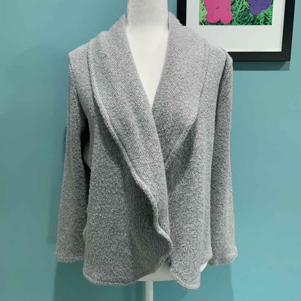 LOFT Gray Open-Front Shawl Collar Cardigan